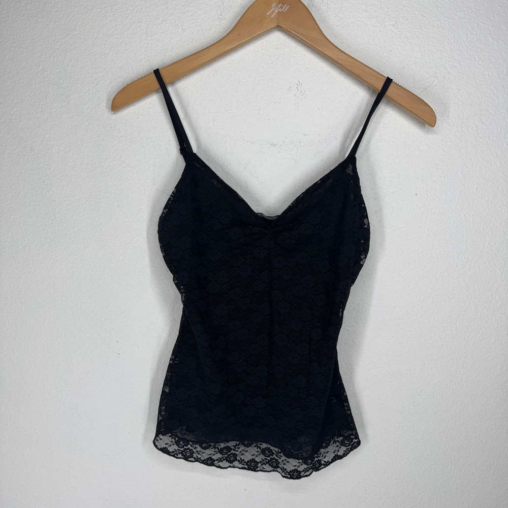 Brandy Melville Black Floral Lace Camisole Adjustable Strap V-Neck Top Size XS